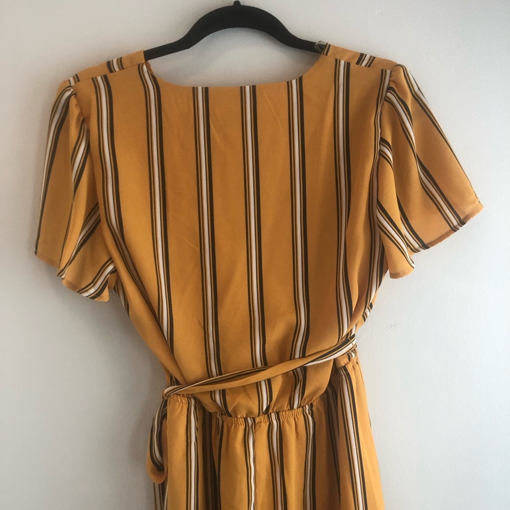 ✨5 for $25✨ Mustard Yellow Stripped Faux Wrap Dress - Picture 3 of 4